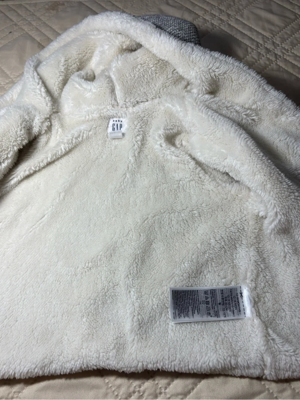 GAP 12-18M Light Gray Knit Hooded Jacket with Sherpa Lining
